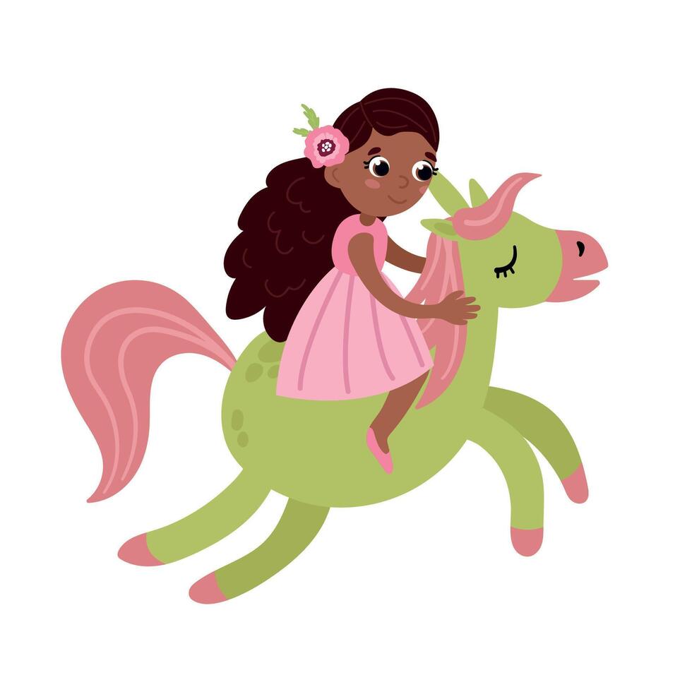 Cute fairy riding a unicorn. White background, isolate. Hand drawn illustration vector