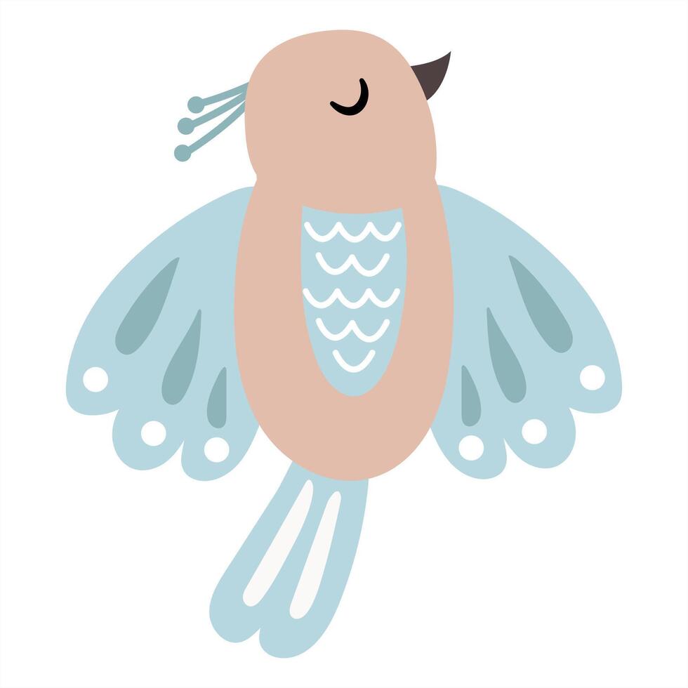 Cute hand drawn fairy bird. White background, isolate vector
