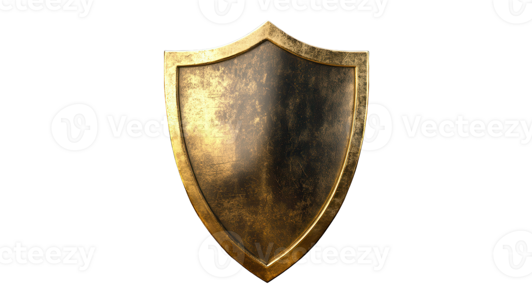 Shiny golden shield with a smooth surface displayed against a transparent background highlighting its reflective qualities. png