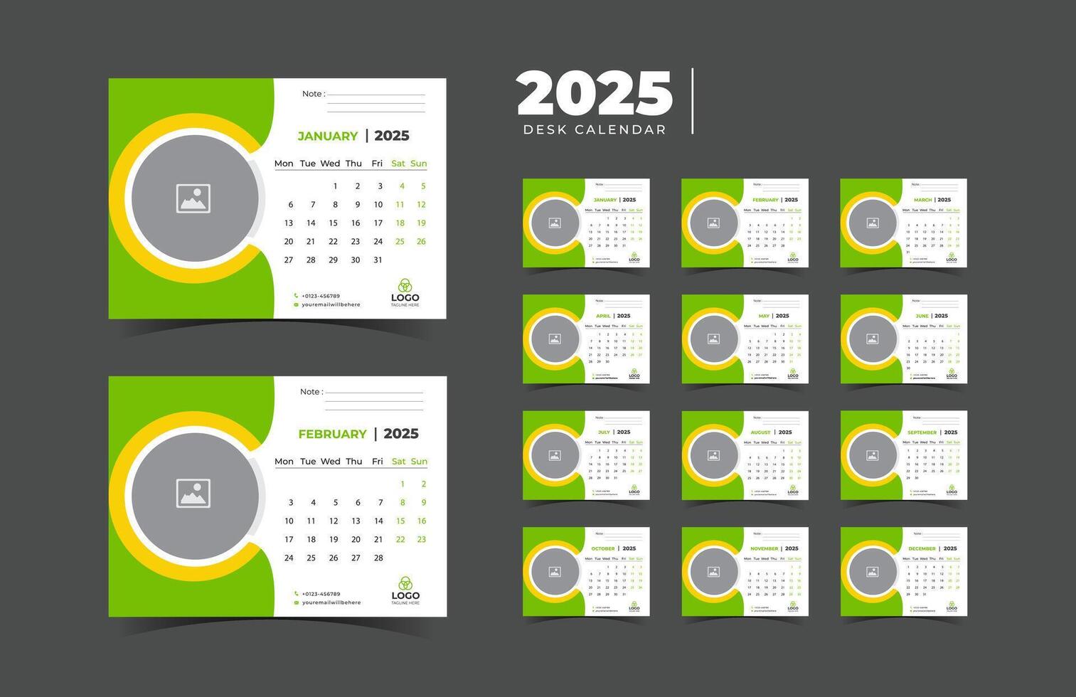 Modern creative 2025 desk calendar design set of 12 months vector