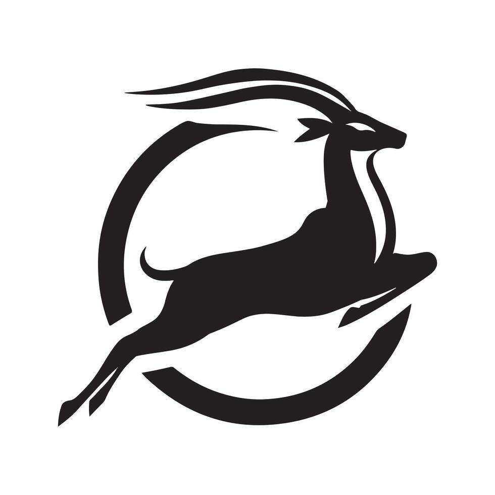 A black and white logo of a gazelle vector