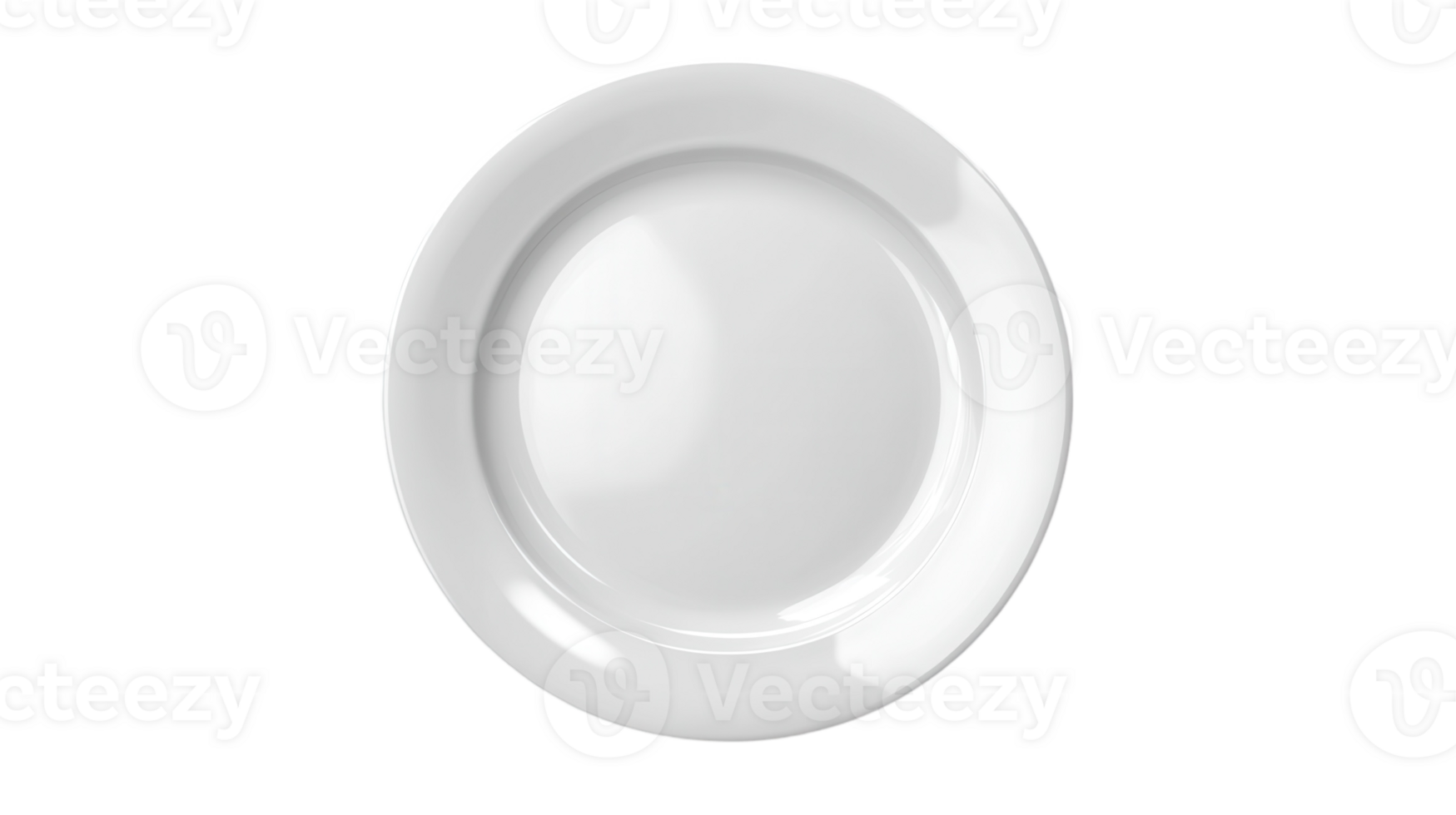 A plain white dinner plate with a glossy finish on a transparent background displayed for culinary and dining presentation. png