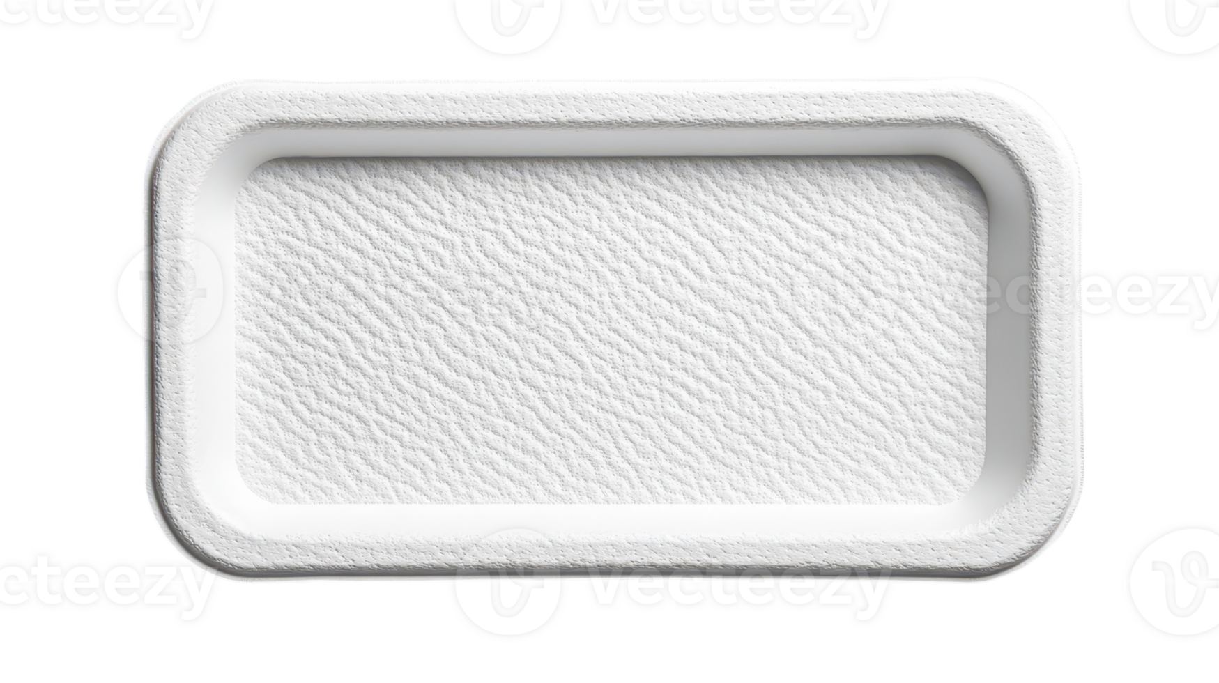 A textured white rectangular tray on a transparent background, ideal for showcasing food items or other small objects. png