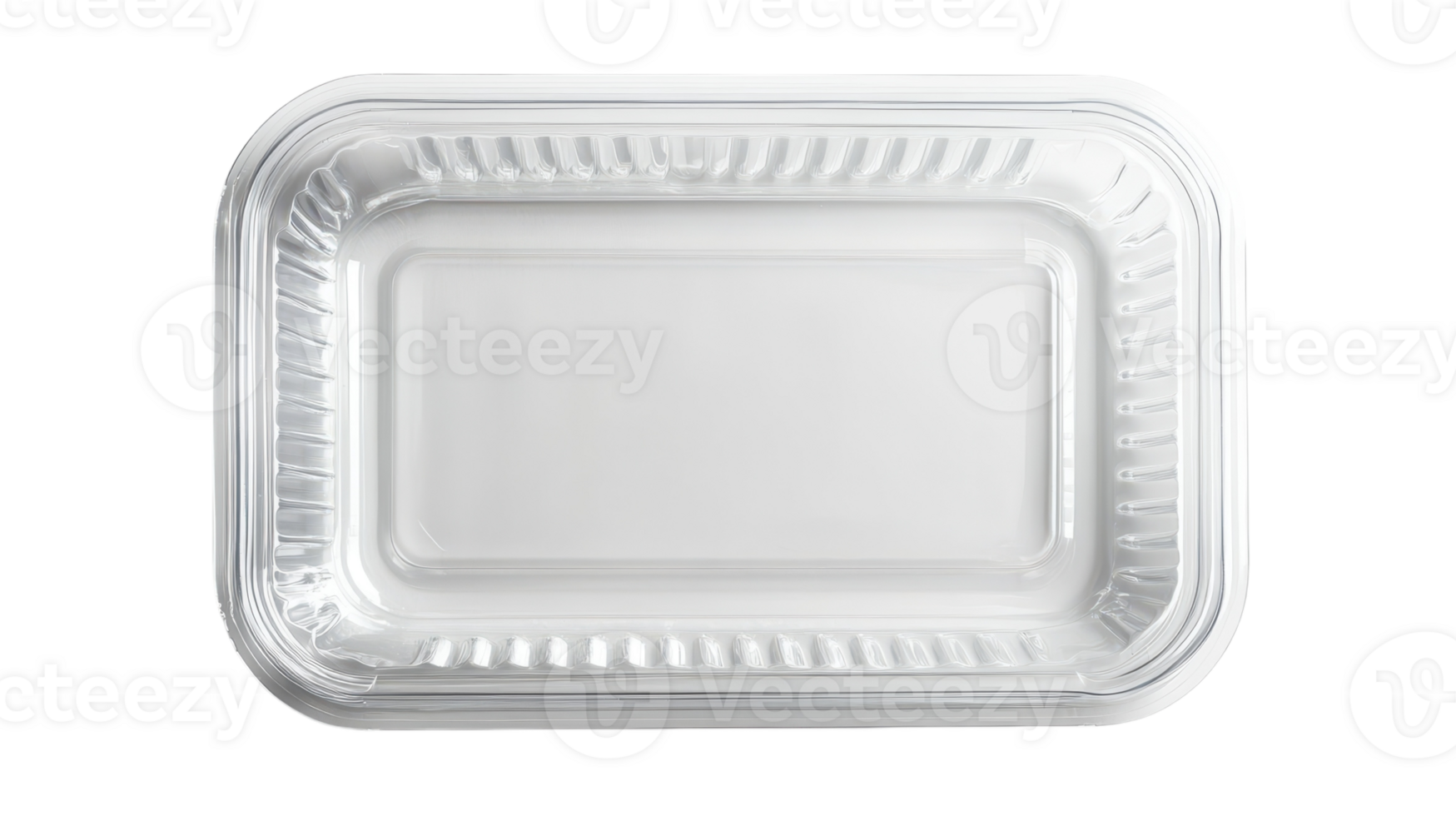 Clear rectangular disposable food container on transparent background ready for use in meal preparation or takeout service. png