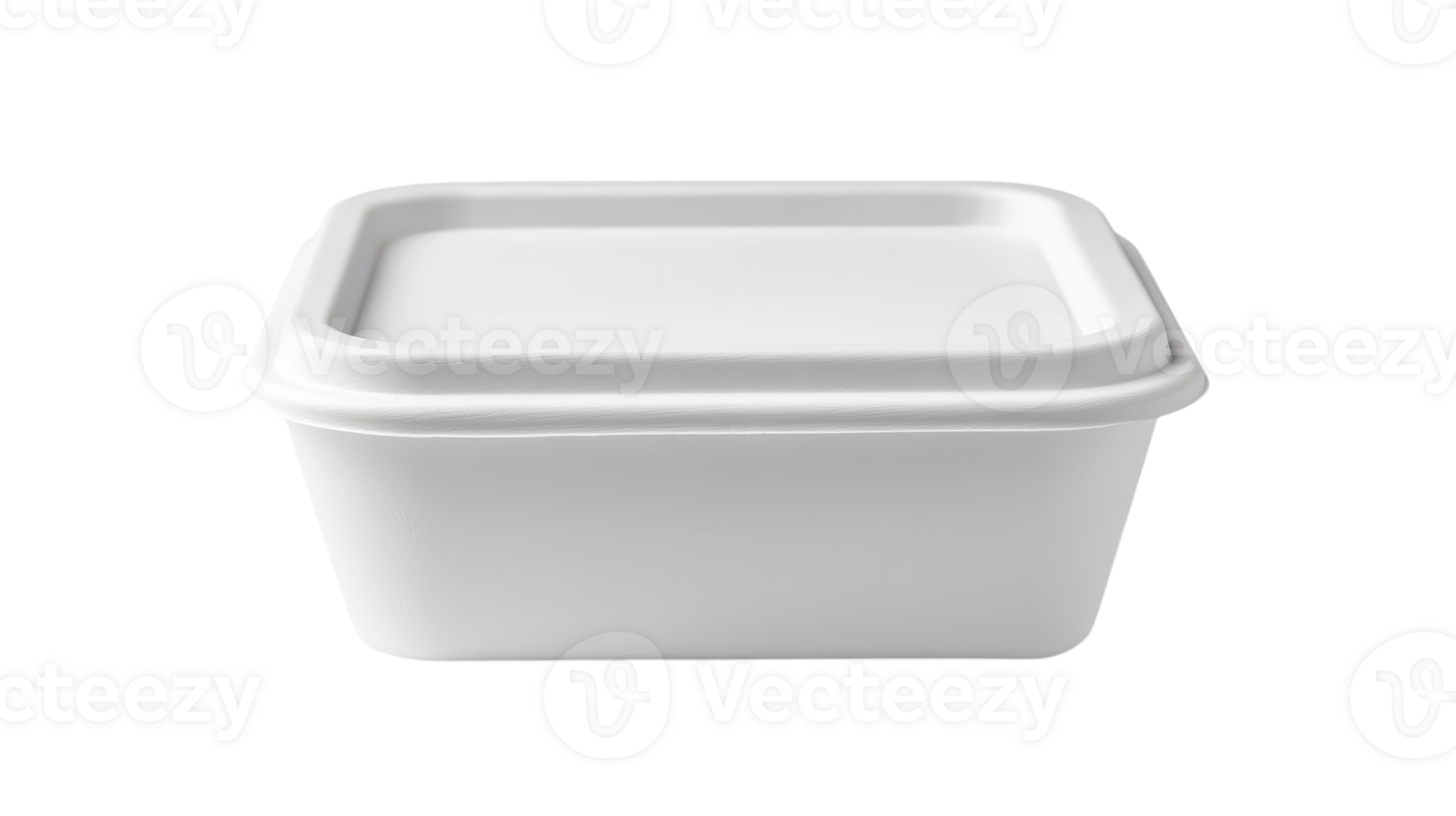 Simple white rectangular container with a lid for food storage on a transparent background viewed from the side. png