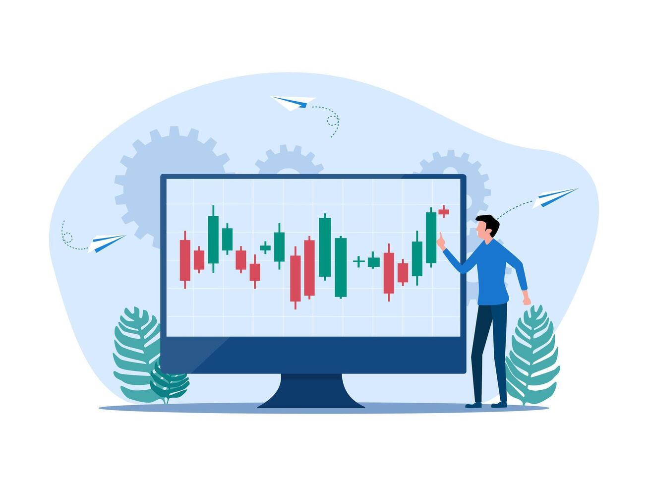 man using computer to trade stock chart vector