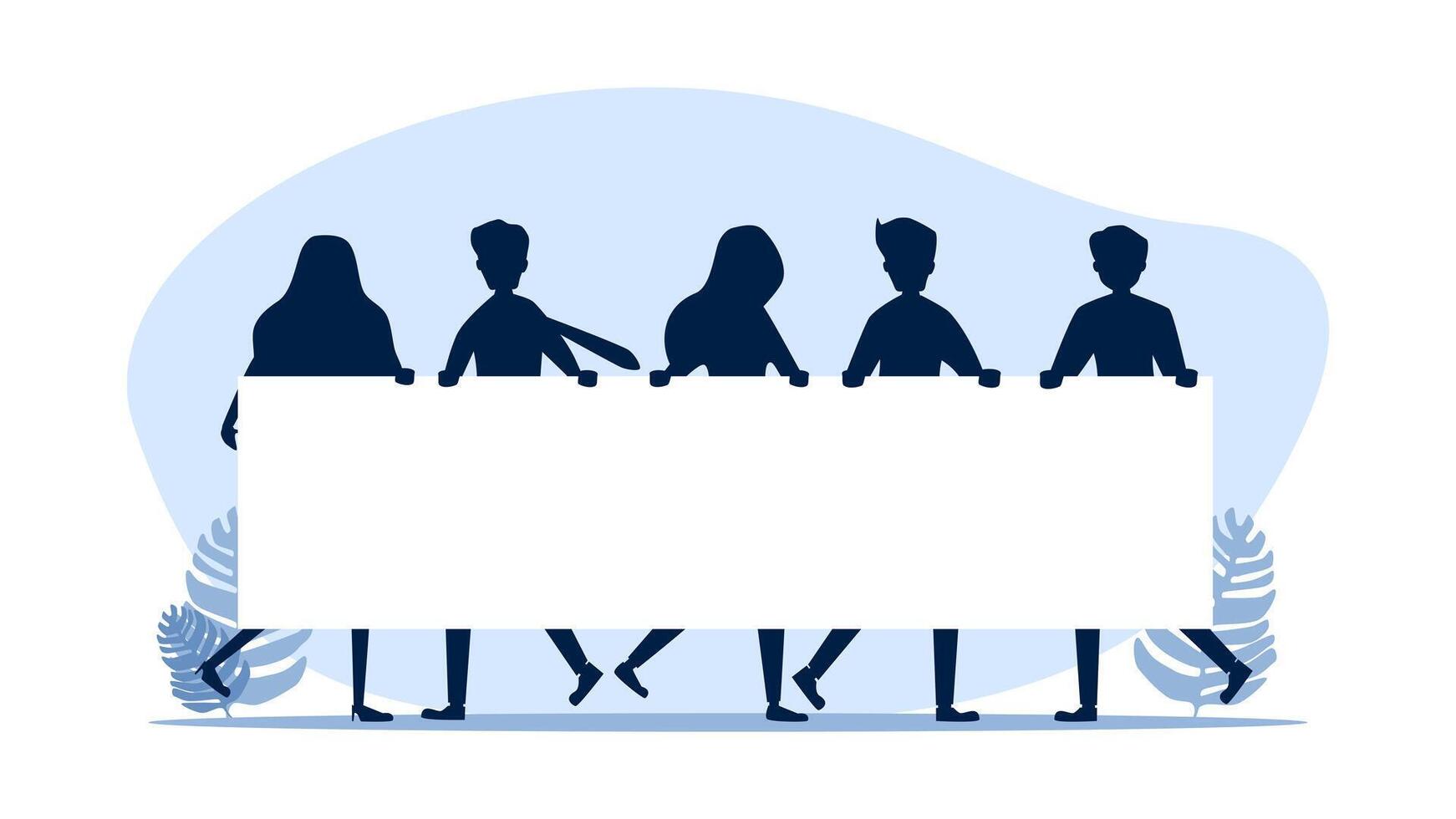 group of people holding a blank sign vector