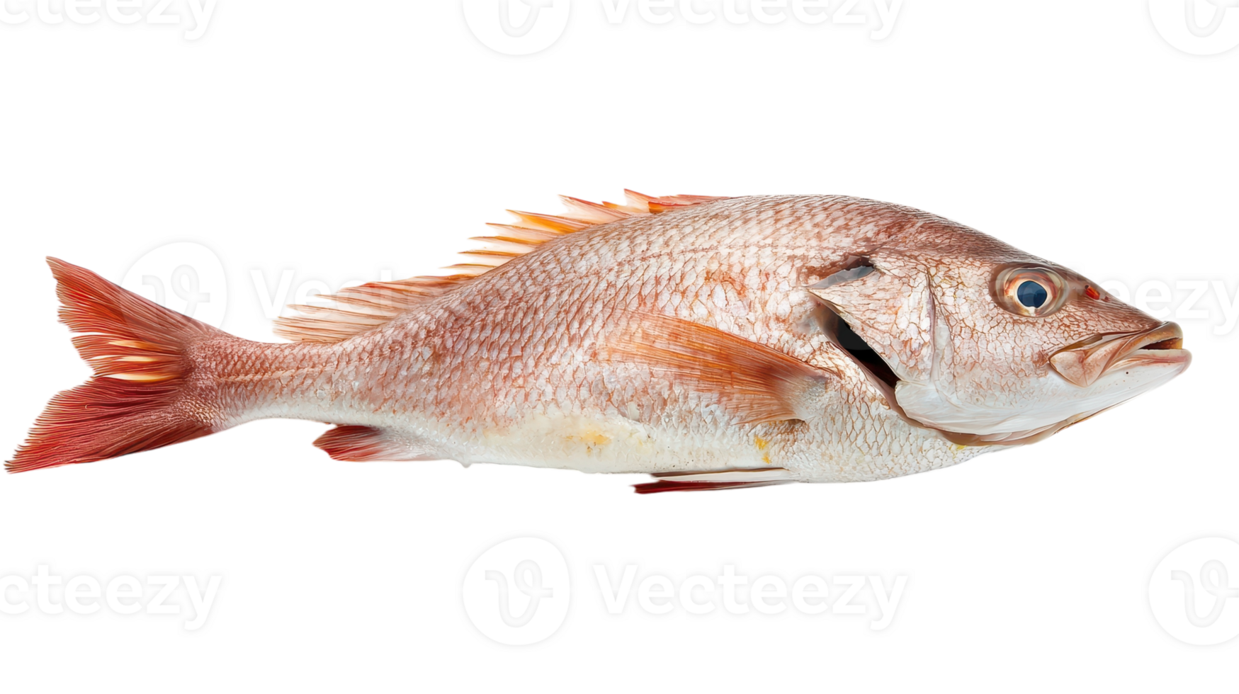 Fresh red snapper fish on a transparent background ready for culinary preparation in kitchens. png