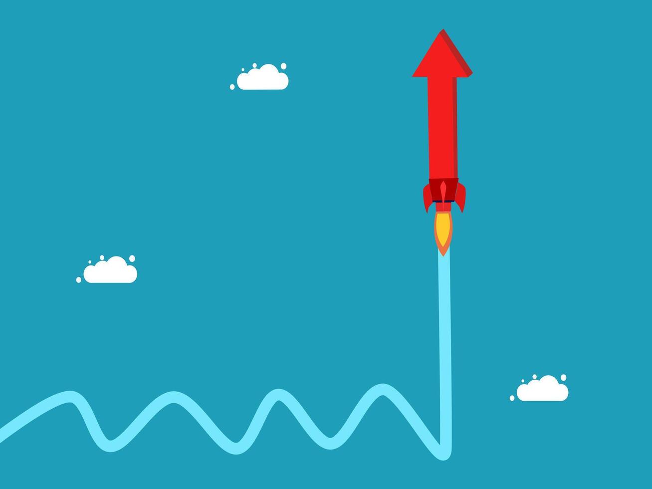 a rocket is flying up a hill with clouds in the background vector