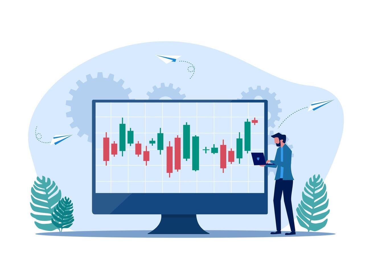 man using computer to trade stock chart vector