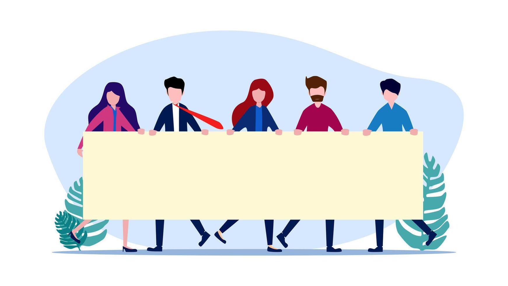 group of people holding a banner vector
