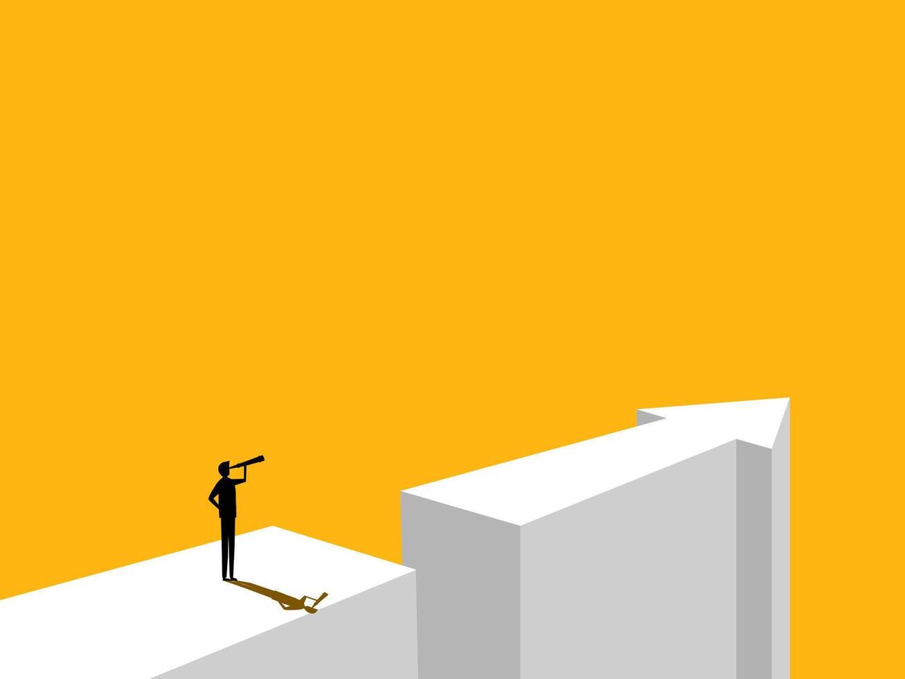Overcoming Obstacles. Businessman Standing on Arrow Gap vector