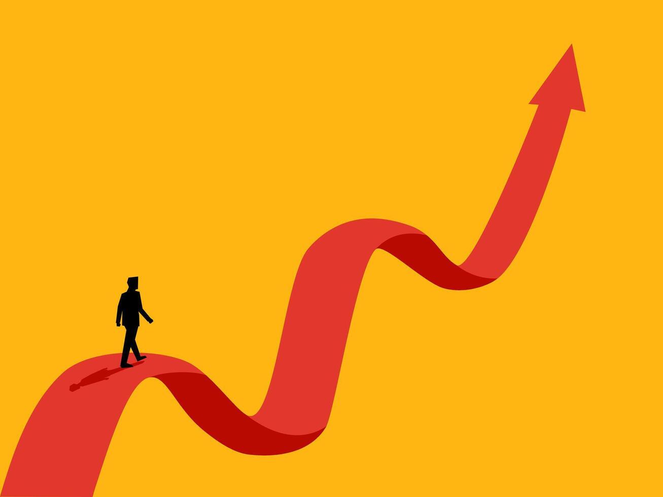 Overcoming obstacles to grow. Businessman on volatility graph vector