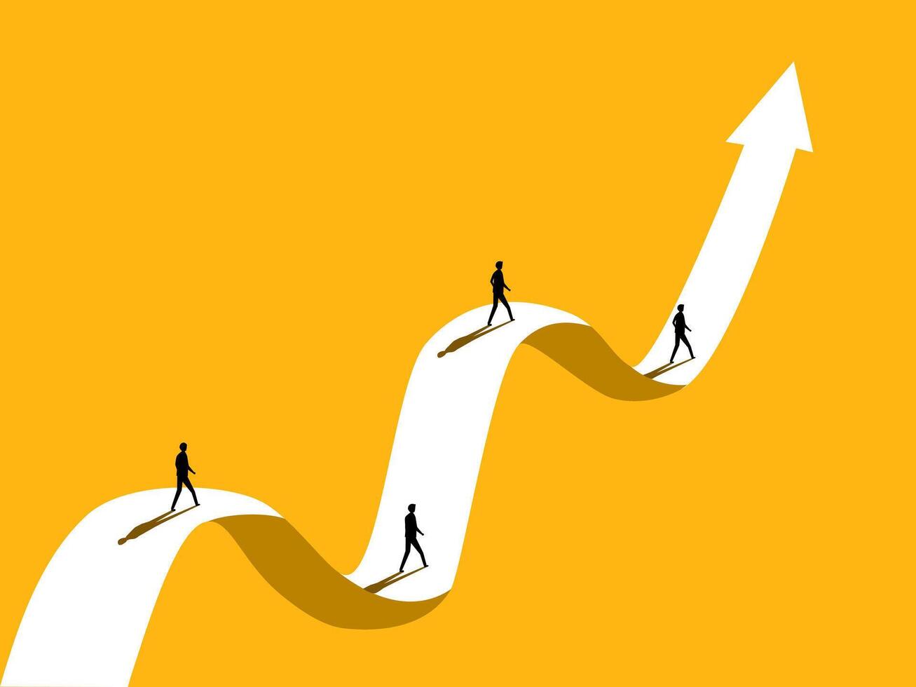 Volatility, Obstacles, Competition, Group of people walking on the arrow of success vector