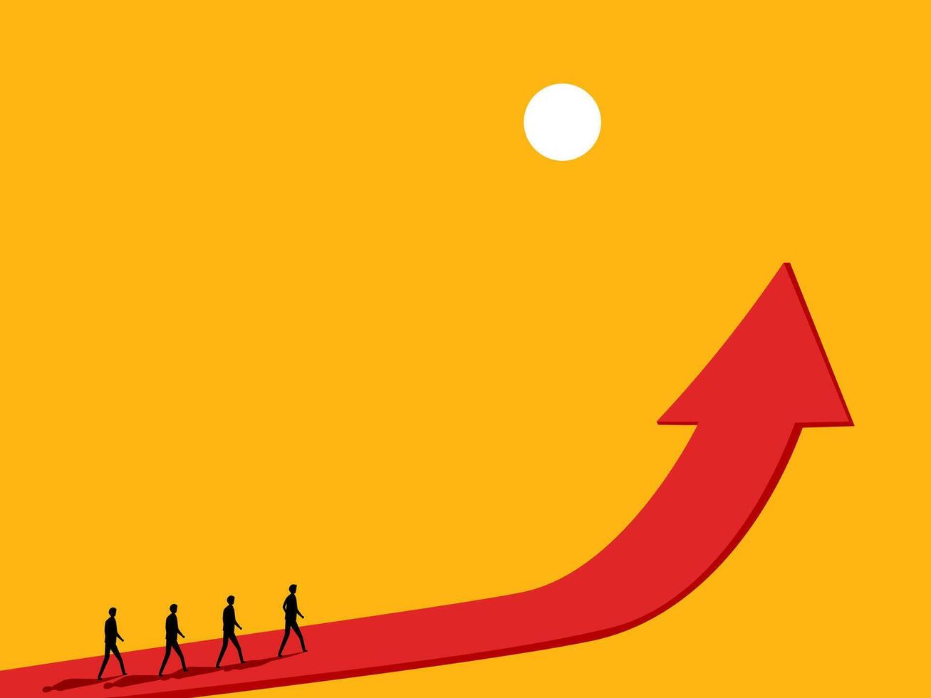 Business success. Business team walks along the growth arrow vector