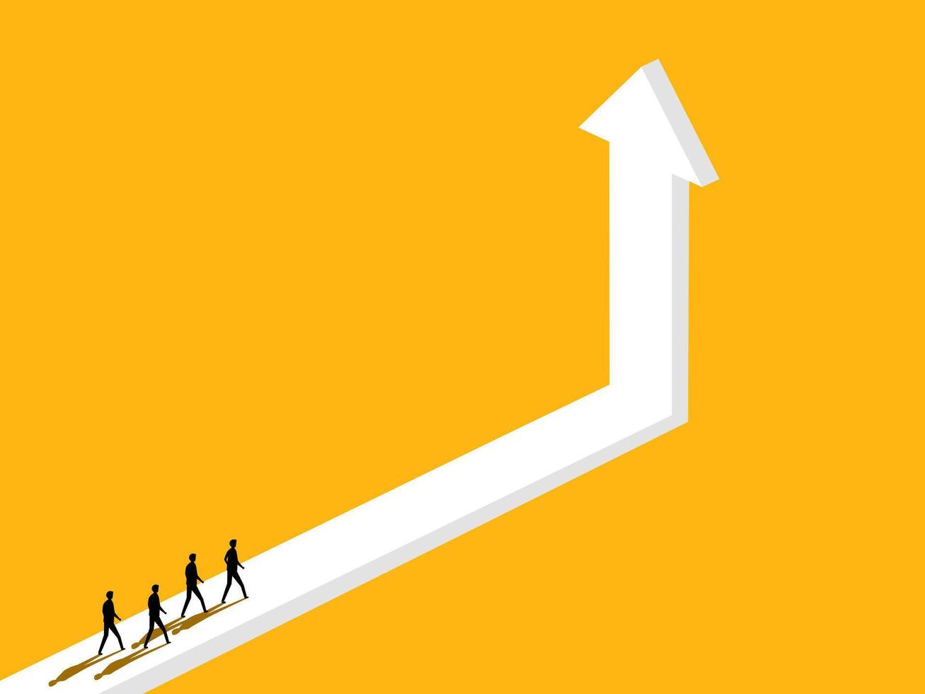 New development, Ambition. team Businessman walks on the growing arrow vector