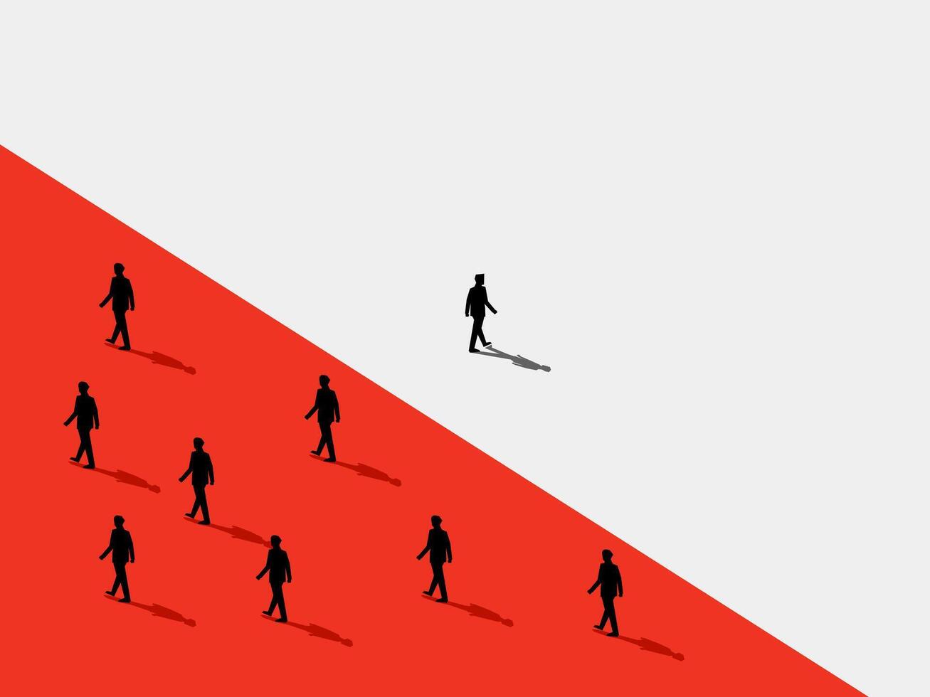 Difference. Businessman walks away from the crowd vector