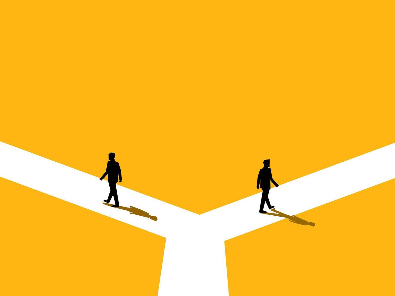 Disagreement, quarrel. Two businessmen walk separate paths vector