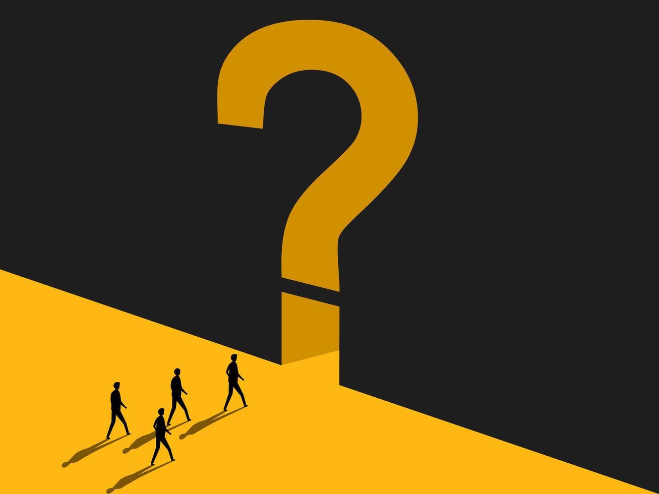 Opportunity and hope. team Businessman in front of question mark door vector
