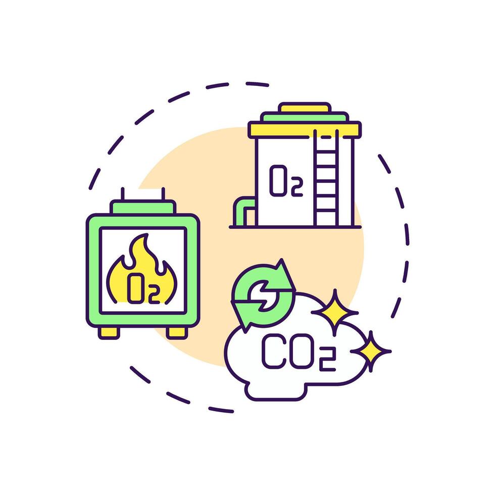 Oxy-fuel combustion capture multi color concept icon. Carbon storage, fuel emission. Round shape line illustration. Abstract idea. Graphic design. Easy to use infographic, presentation vector
