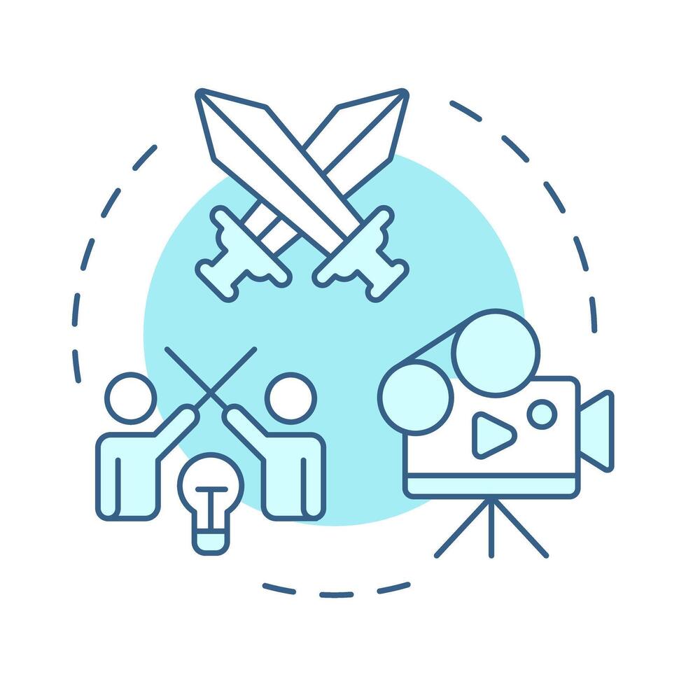 Conflict multi color concept icon. Story conflict, narrative. Film characters. Round shape line illustration. Abstract idea. Graphic design. Easy to use in infographic, presentation vector