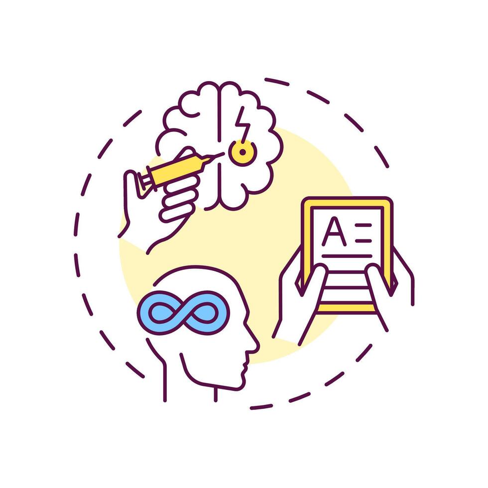 Developmental disabilities multi color concept icon. Cognitive disorder, psychology. Round shape line illustration. Abstract idea. Graphic design. Easy to use in infographic, presentation vector