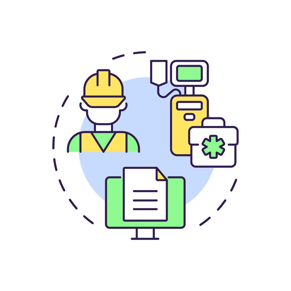 Employee injury report multi color concept icon. Medical service, health care. Worker illness. Round shape line illustration. Abstract idea. Graphic design. Easy to use in infographic, presentation vector