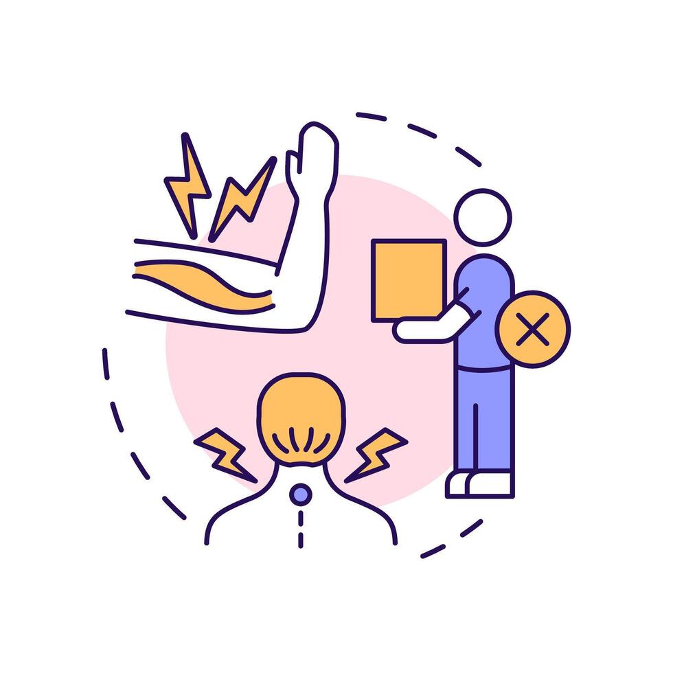 Overexertion and bodily reaction multi color concept icon. Workplace injury, accident. Round shape line illustration. Abstract idea. Graphic design. Easy to use in infographic, presentation vector