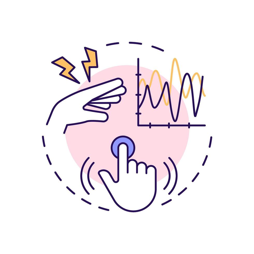 Vibration white finger multi color concept icon. Workplace injury. Work equipment, industry. Round shape line illustration. Abstract idea. Graphic design. Easy to use in infographic, presentation vector