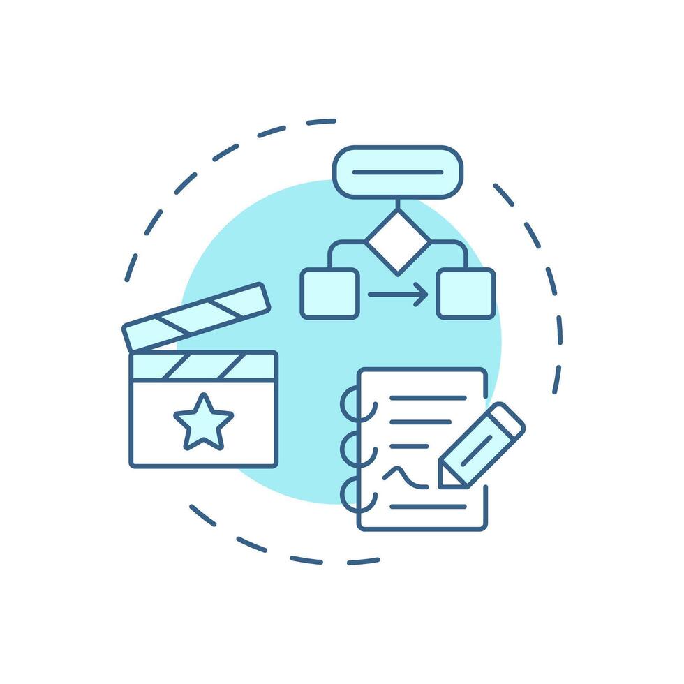 Structuralism film theory multi color concept icon. Movie script. Storytelling, screenwriting. Round shape line illustration. Abstract idea. Graphic design. Easy to use in infographic, presentation vector