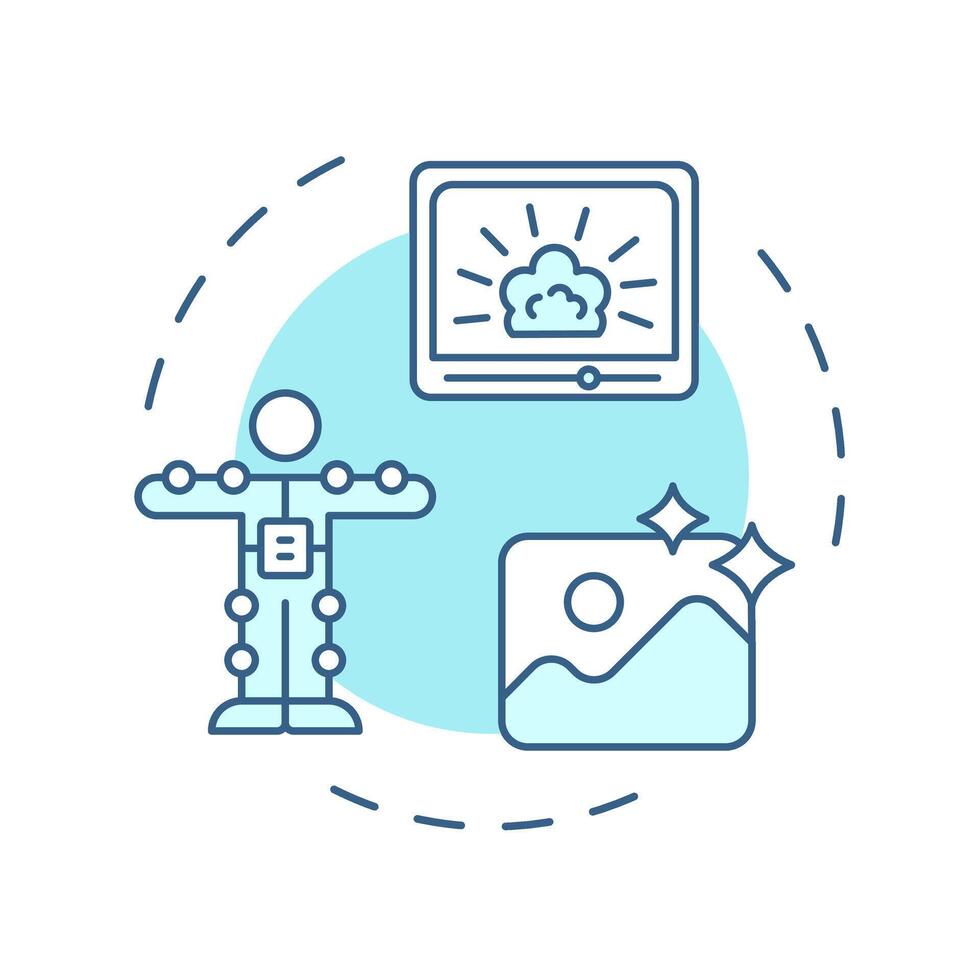 Visual effects multi color concept icon. editing, cgi. Cinematography, technology. Round shape line illustration. Abstract idea. Graphic design. Easy to use in infographic, presentation vector