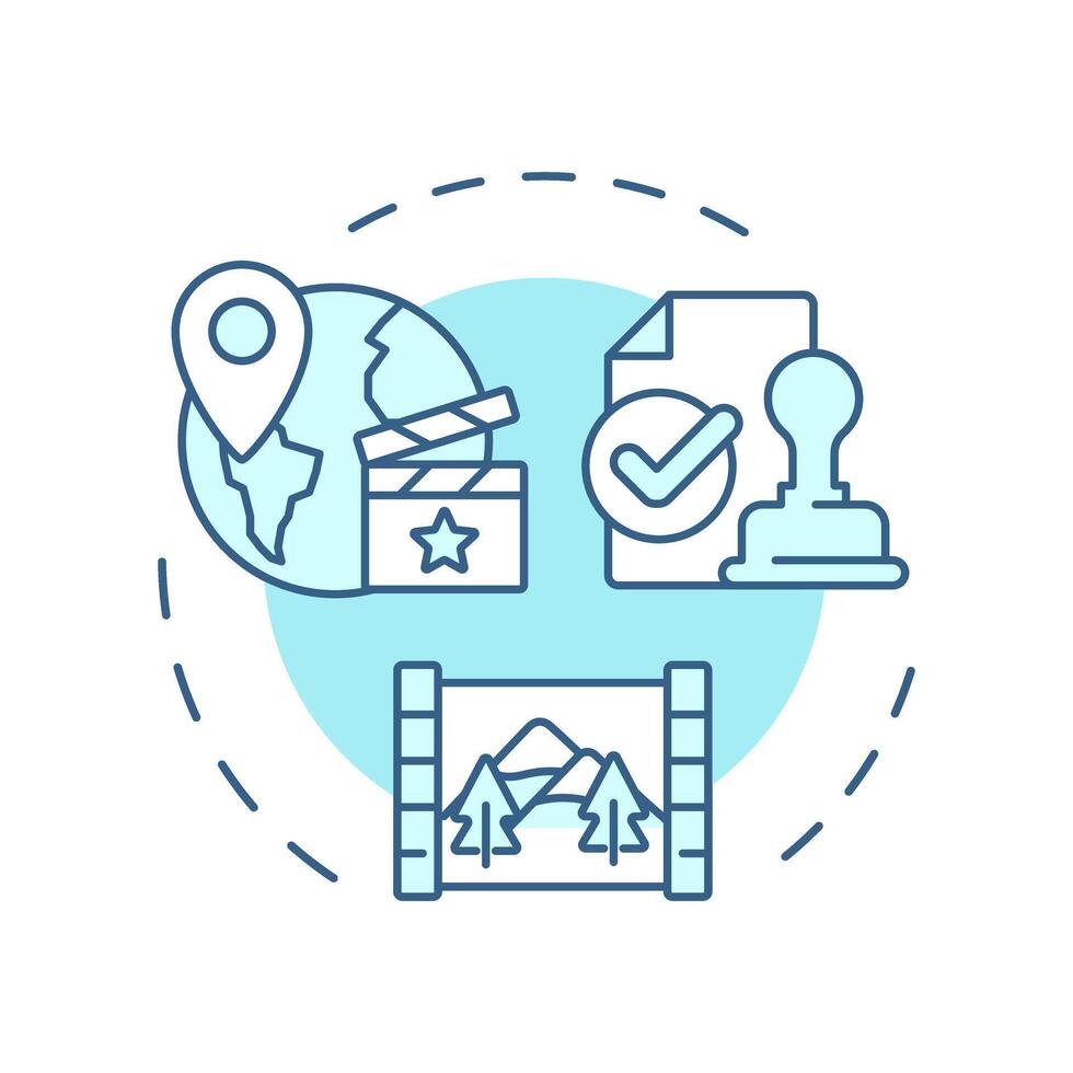 Location scouting multi color concept icon. Film production, nature environment. Round shape line illustration. Abstract idea. Graphic design. Easy to use in infographic, presentation vector