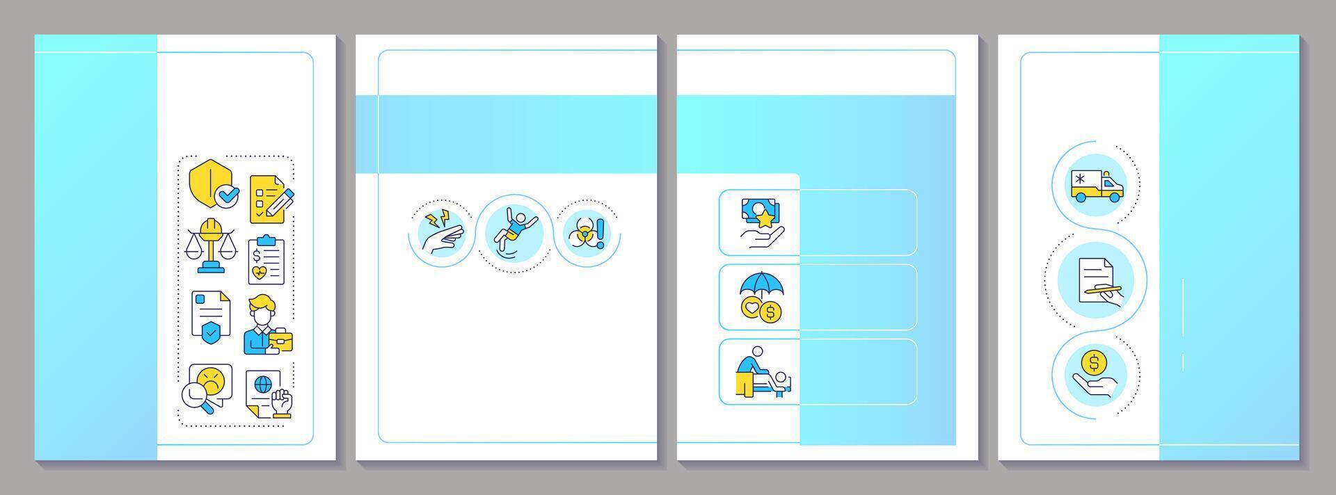 Workers compensation brochure template. Medical service. Leaflet design with linear icons. Editable 4 layouts for presentation, annual reports vector