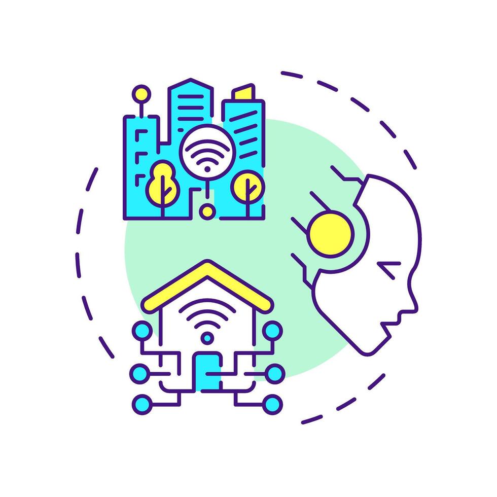 Industry 5.0 multi color concept icon. Smart city. Human-machine interaction. Connected homes. Advanced AI. Round shape line illustration. Abstract idea. Graphic design. Easy to use in article vector