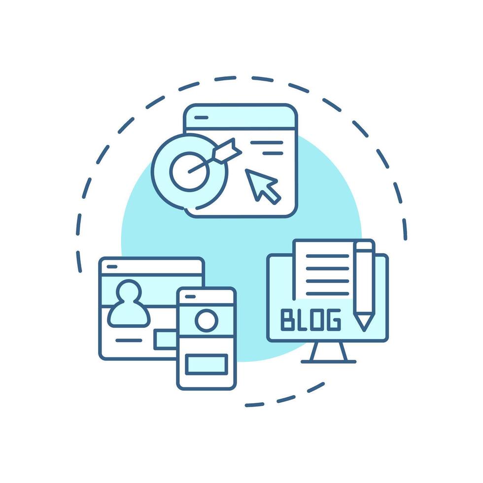 Owned media soft blue concept icon. Business marketing. Digital advertising, target audience. Round shape line illustration. Abstract idea. Graphic design. Easy to use in infographic, presentation vector
