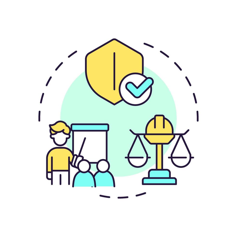 Safety and training programs multi color concept icon. Workplace inspection, organization. Round shape line illustration. Abstract idea. Graphic design. Easy to use in infographic, presentation vector