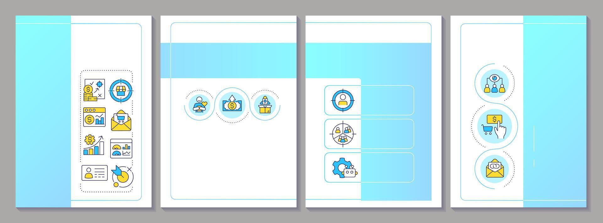 Account-based marketing brochure template. Ads strategy. Leaflet design with linear icons. Editable 4 layouts for presentation, annual reports vector