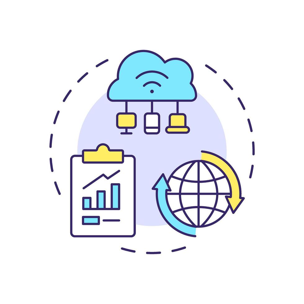 Internet of everything multi color concept icon. Industry 5.0 technology. Cloud computing. Data analytics. Round shape line illustration. Abstract idea. Graphic design. Easy to use in article vector