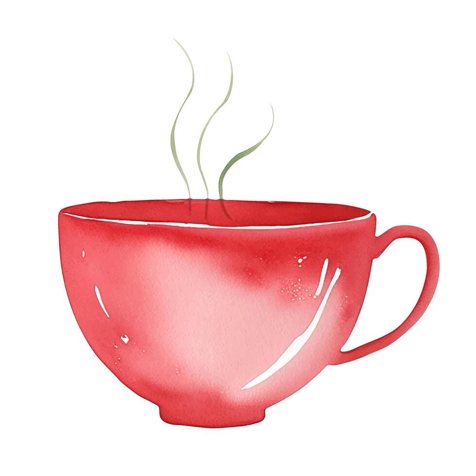 Watercolor red cup of hot drink. Cocoa, coffee, tea. Christmas element. Cute winter illustration vector