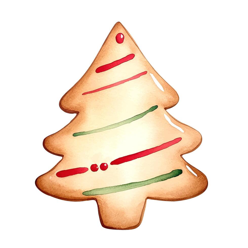 Watercolor gingerbread Christmas tree. Christmas cookies and candy. Cute Christmas element. vector