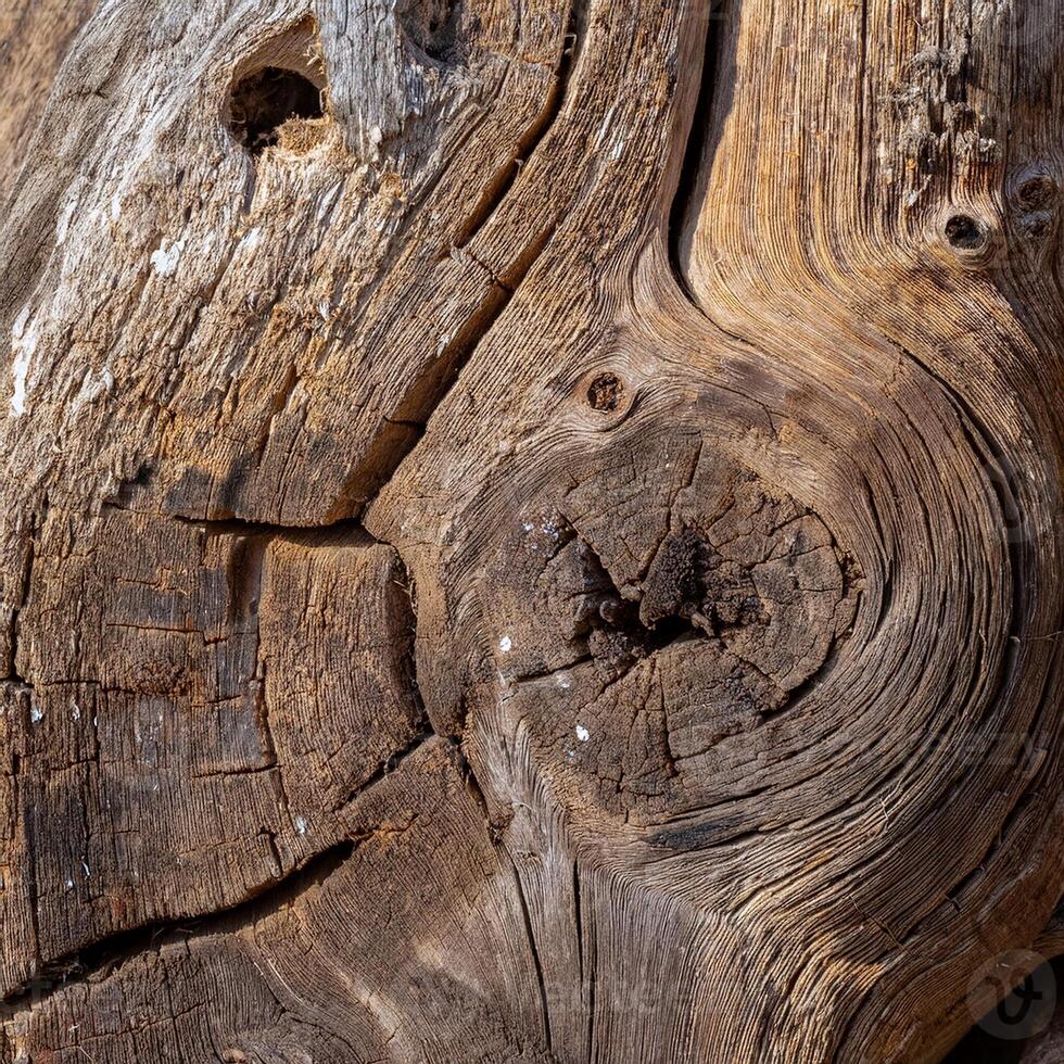 A close up of a tree trunk with a hole in it photo