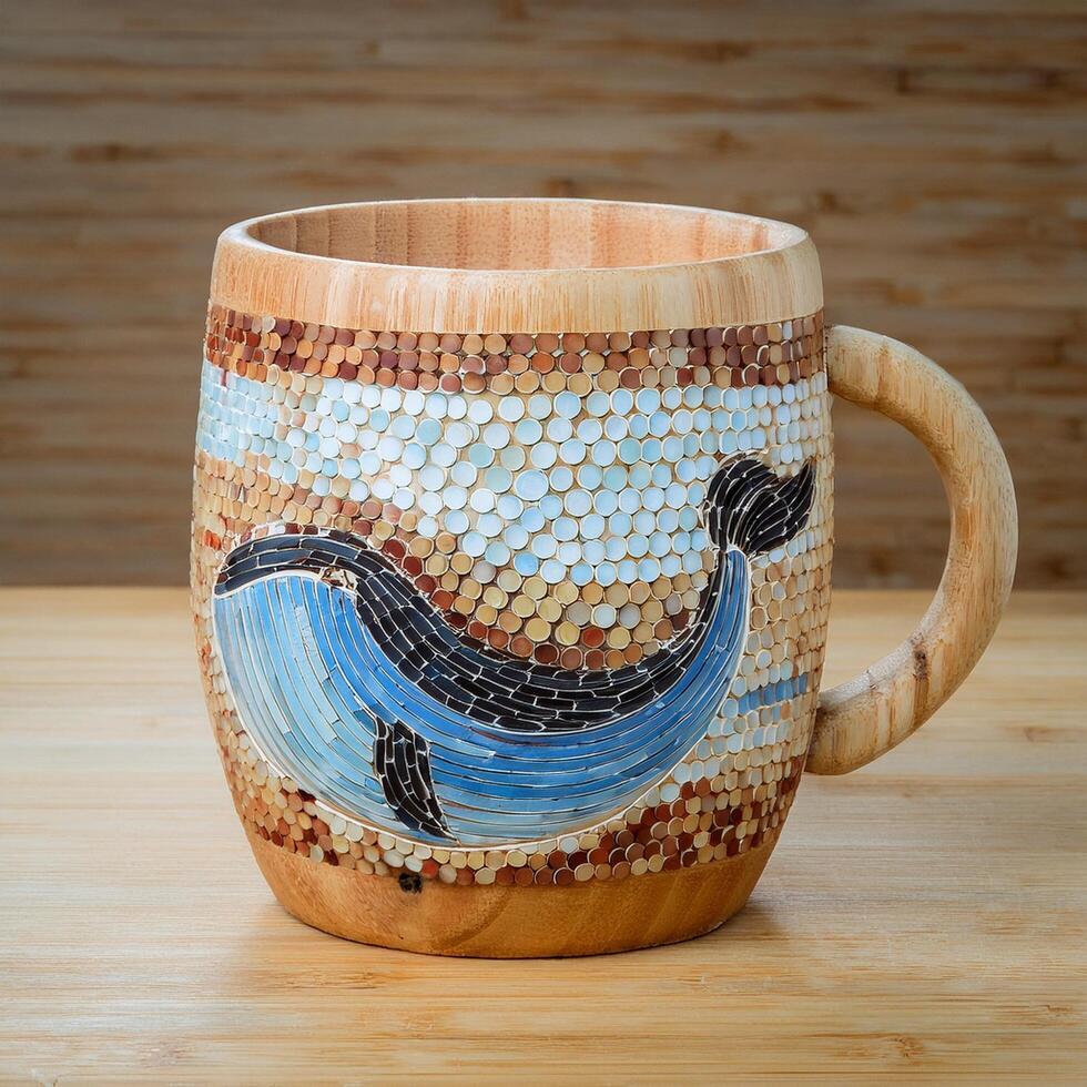 A coffee mug with a whale design on it photo
