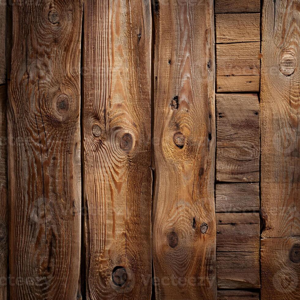 A close up of a wooden wall with many different types of wood photo