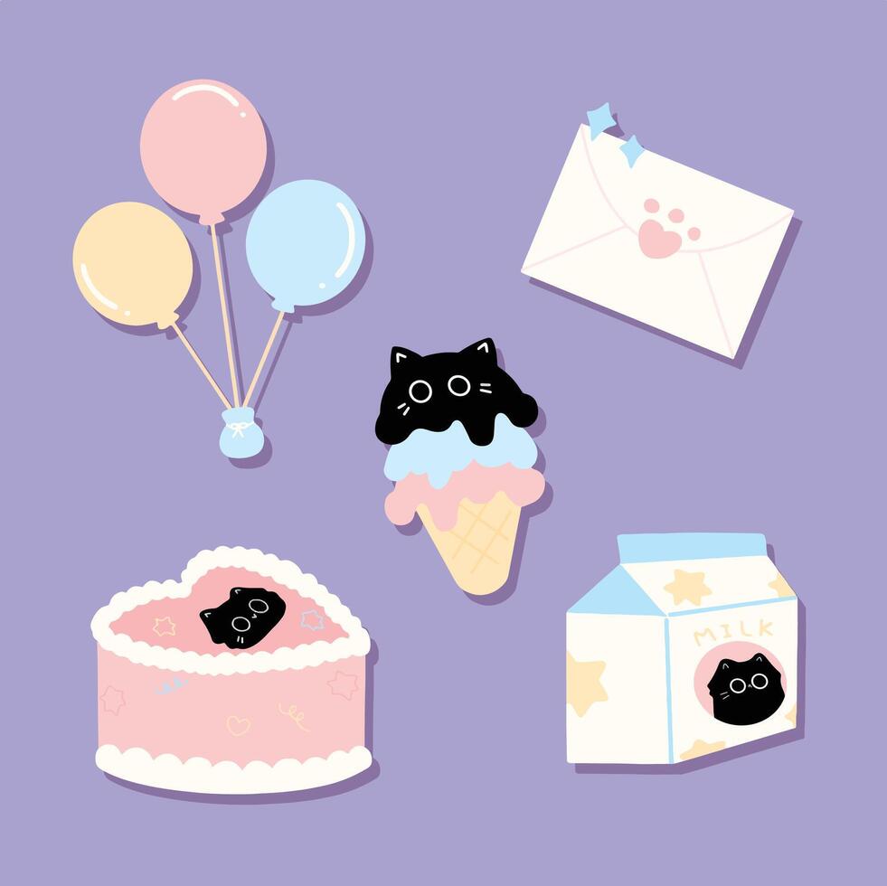 black cat with birthday cake vector