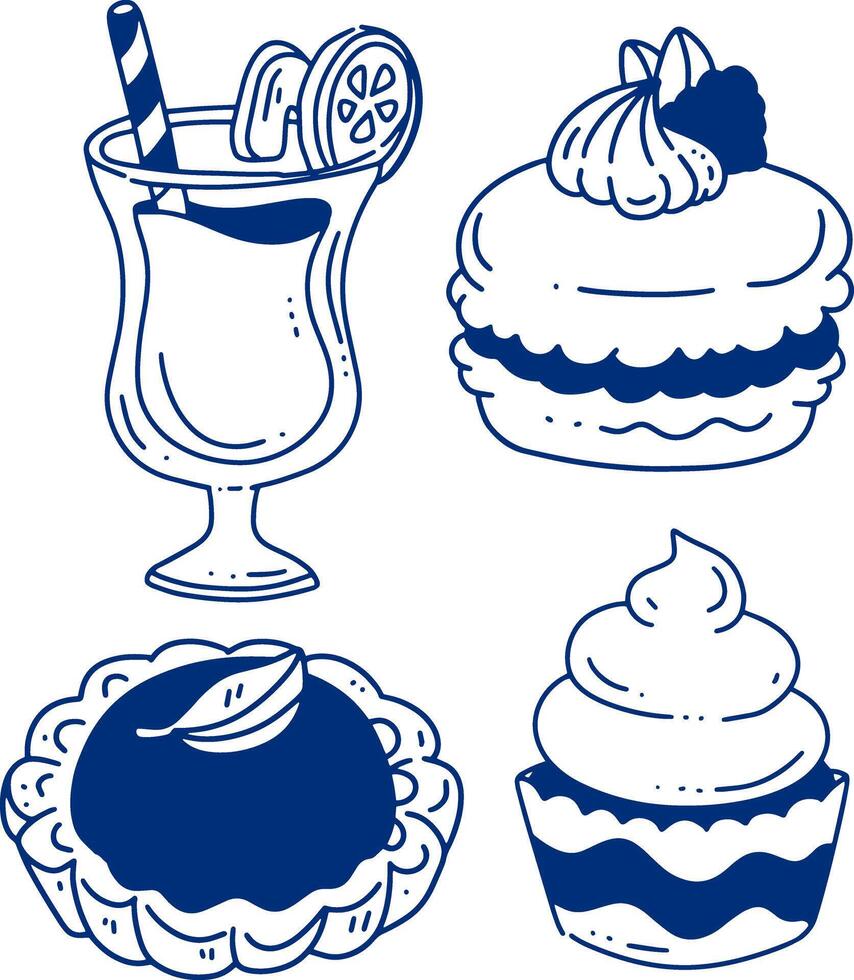 hand drawn cute coloring dessert vector