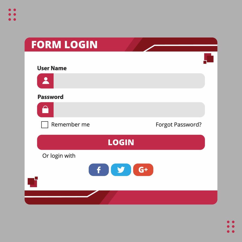 login form template with red color and modern vector