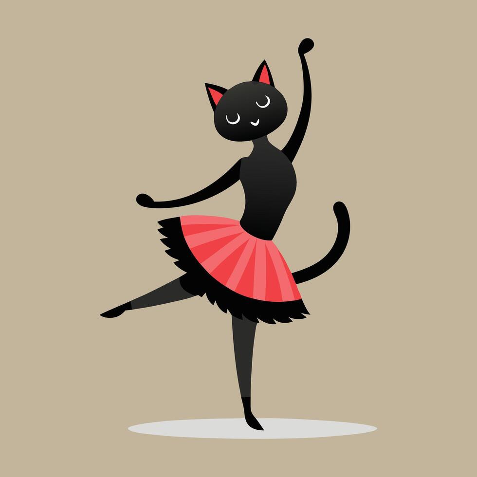 A cartoon black cat in a red skirt vector