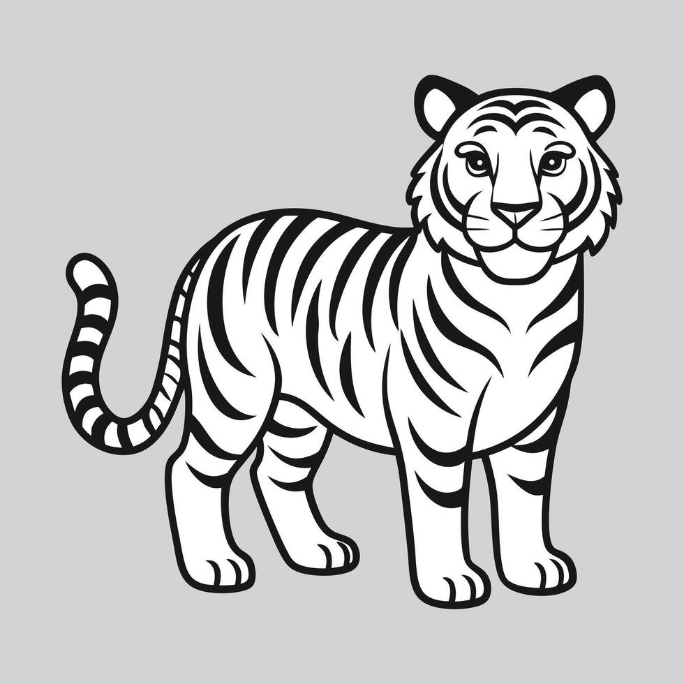 Cute tiger line art for kids coloring book and educational drawing fun vector