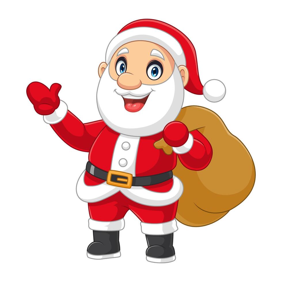 Happy Santa with sack isolated on white background vector