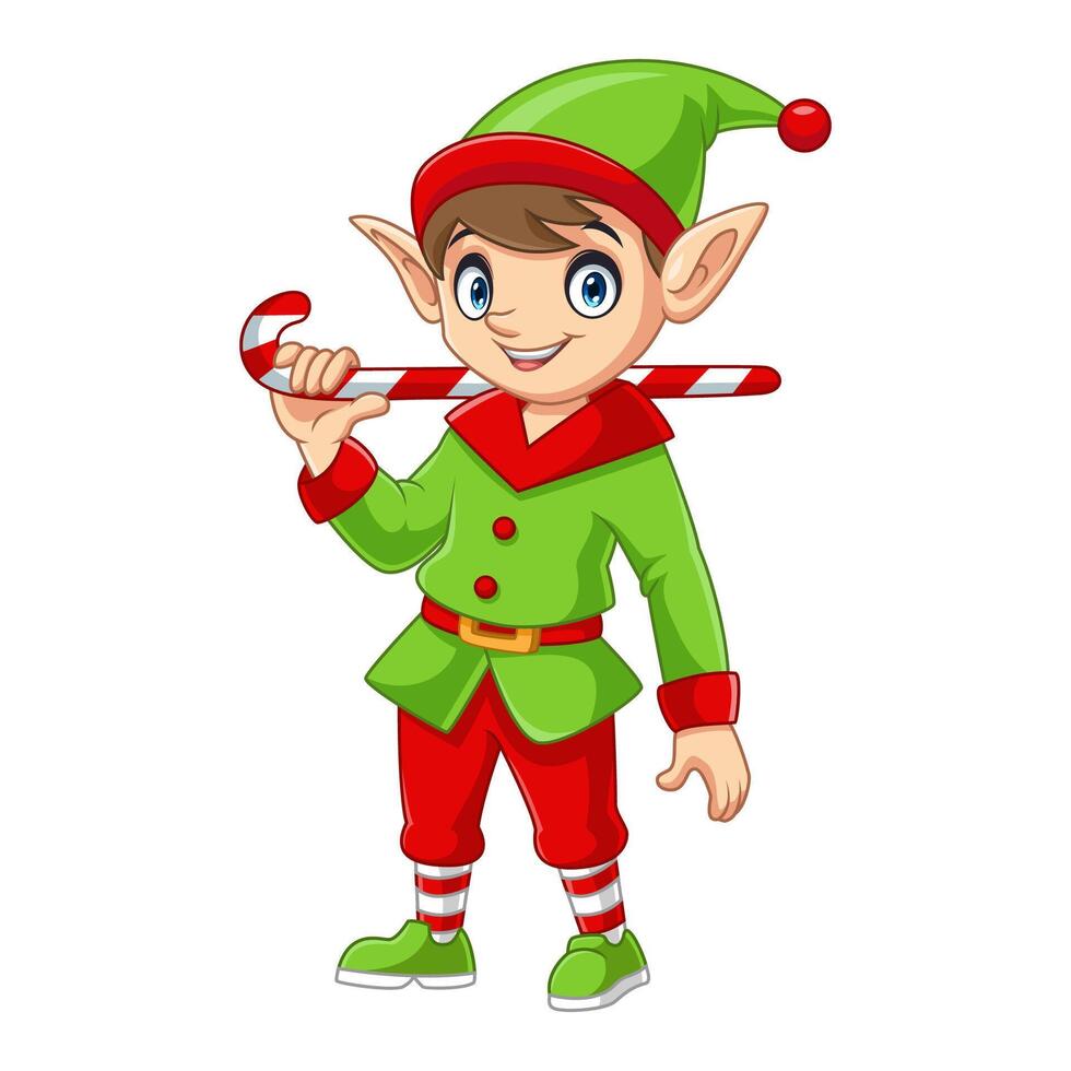 Cartoon cute christmas elf presenting vector